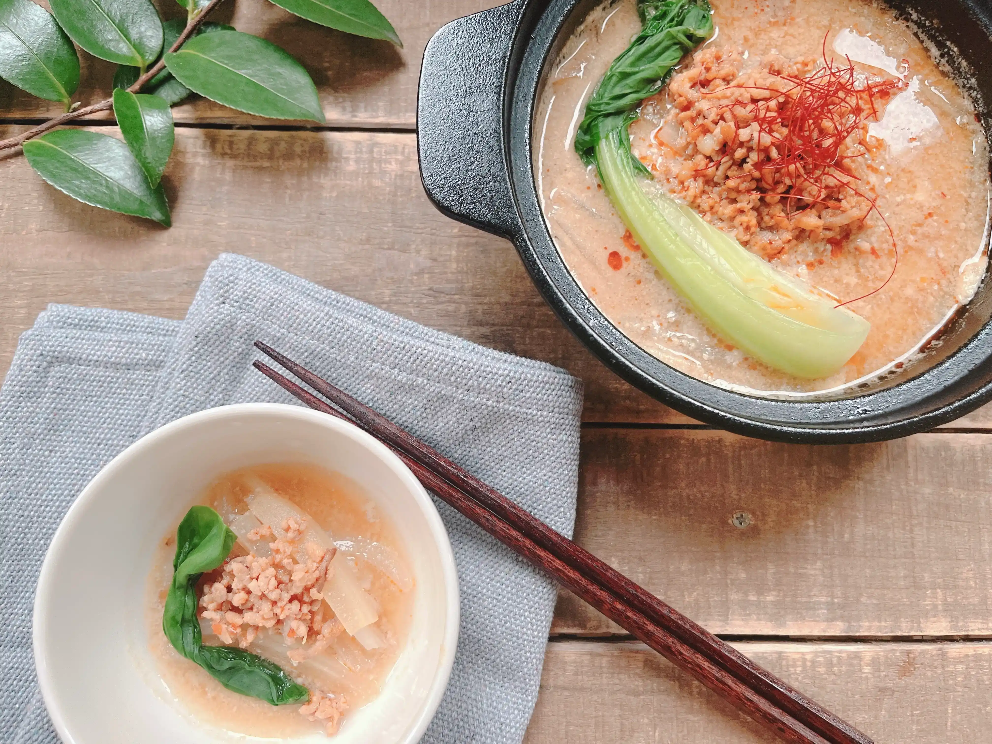 白菜の芯麺（ベジ麺）の担々麺　完成画像